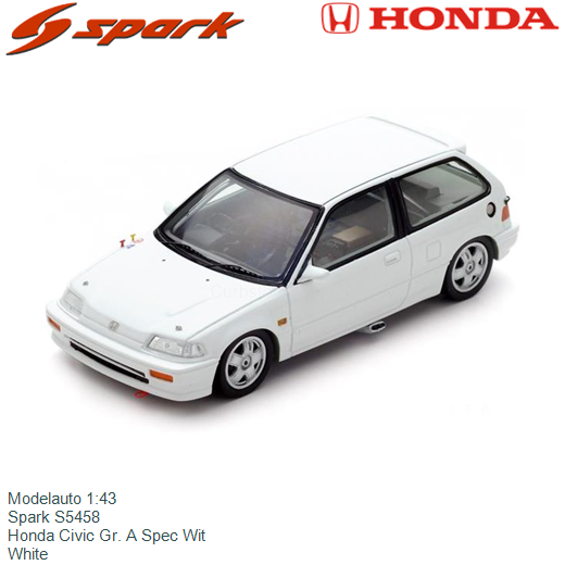 Lucht mond grijs Modelauto 1:43 | Spark S5458 | Honda Civic Gr. A Spec Wit | White | Weiss  1988