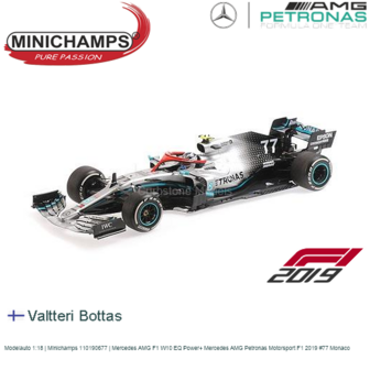 Modelauto 1:18 | Minichamps 110190677 | Mercedes AMG F1 W10 EQ Power+ Mercedes AMG Petronas Motorsport F1 2019 #77 Monaco