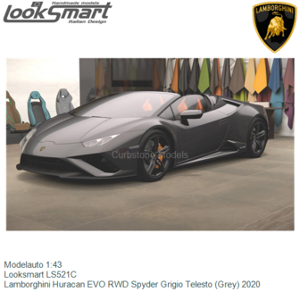 Modelauto 1:43 | Looksmart LS521C | Lamborghini Huracan EVO RWD Spyder Grigio Telesto (Grey) 2020