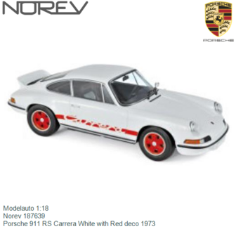 Modelauto 1:18 | Norev 187639 | Porsche 911 RS Carrera White with Red deco 1973
