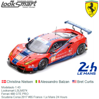 Modelauto 1:43 | Looksmart LSLM074 | Ferrari 488 GTE PRO | Scuderia Corsa 2017 #65 France / Le Mans 24 Hours