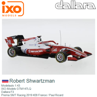 Modelauto 1:43 | IXO-Models GTM147LQ | Dallara F3 | Prema SMT Racing 2019 #28 France / Paul Ricard