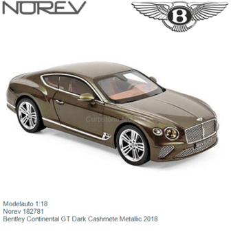 Modelauto 1:18 | Norev 182781 | Bentley Continental GT Dark Cashmete Metallic 2018