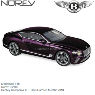 Modelauto 1:18 | Norev 182783 | Bentley Continental GT Paars Damson Metallic 2018