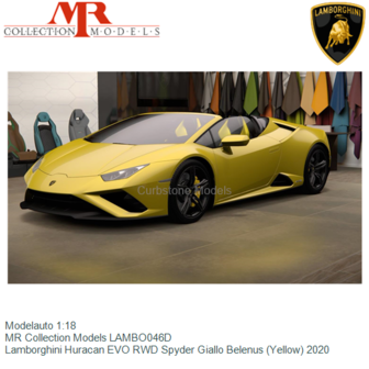 Modelauto 1:18 | MR Collection Models LAMBO046D | Lamborghini Huracan EVO RWD Spyder Giallo Belenus (Yellow) 2020