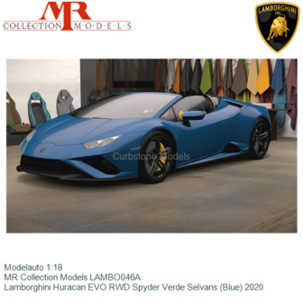 Modelauto 1:18 | MR Collection Models LAMBO046A | Lamborghini Huracan EVO RWD Spyder Verde Selvans (Blue) 2020