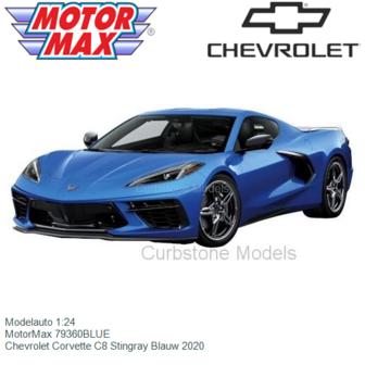 Modelauto 1:24 | MotorMax 79360BLUE | Chevrolet Corvette C8 Stingray Blauw 2020