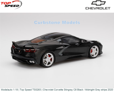Modelauto 1:18 | Top Speed TS0283 | Chevrolet Corvette Stingray C8 Black / Midnight Grey stripe 2020
