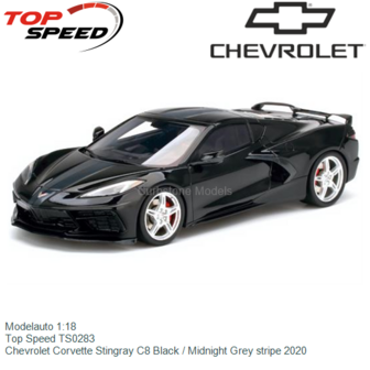 Modelauto 1:18 | Top Speed TS0283 | Chevrolet Corvette Stingray C8 Black / Midnight Grey stripe 2020