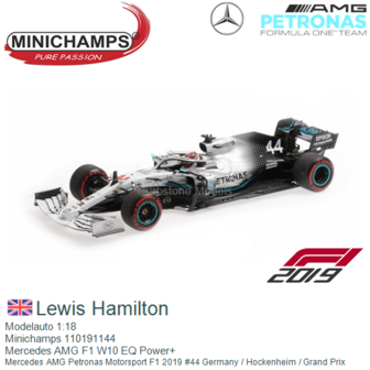 Modelauto 1:18 | Minichamps 110191144 | Mercedes AMG F1 W10 EQ Power+ | Mercedes AMG Petronas Motorsport F1 2019 #44 Germany / 
