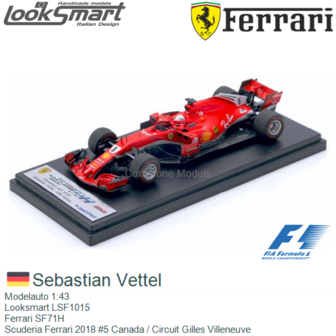 Modelauto 1:43 | Looksmart LSF1015 | Ferrari SF71H | Scuderia Ferrari 2018 #5 Canada / Circuit Gilles Villeneuve