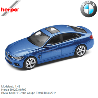 Modelauto 1:43 | Herpa 80422348792 | BMW Serie 4 Grand Coupe Estoril Blue 2014