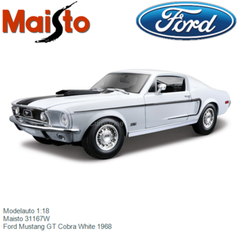 Modelauto 1:18 | Maisto 31167W | Ford Mustang GT Cobra White 1968