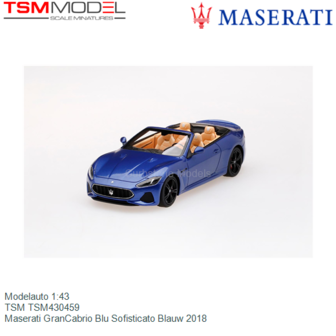 Modelauto 1:43 | TSM TSM430459 | Maserati GranCabrio Blu Sofisticato Blauw 2018