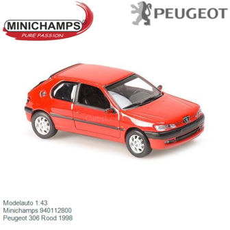 Modelauto 1:43 | Minichamps 940112800 | Peugeot 306 Rood 1998