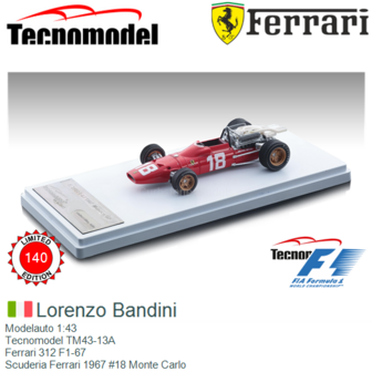 Modelauto 1:43 | Tecnomodel TM43-13A | Ferrari 312 F1-67 | Scuderia Ferrari 1967 #18 Monte Carlo
