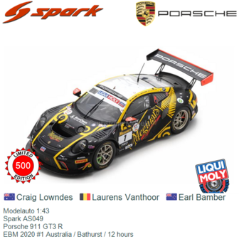 Modelauto 1:43 | Spark AS049 | Porsche 911 GT3 R | EBM 2020 #1 Australia / Bathurst / 12 hours