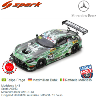 Modelauto 1:43 | Spark AS053 | Mercedes Benz AMG GT3 | GruppeM 2020 #999 Australia / Bathurst / 12 hours