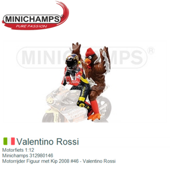 Motorfiets 1:12 | Minichamps 312980146 | Motorrijder Figuur met Kip 2008 #46 - Valentino Rossi