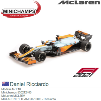 Modelauto 1:18 | Minichamps 530212403 | McLaren MCL35M | MCLAREN F1 TEAM 2021 #03 - Ricciardo