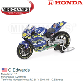 Motorfiets 1:12 | Minichamps 122041045 | Telefonica Movistar Honda RC211V 2004 #45 - C.Edwards