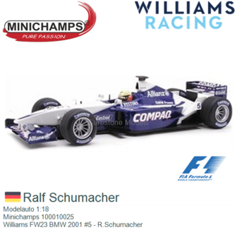 Modelauto 1:18 | Minichamps 100010025 | Williams FW23 BMW 2001 #5 - R.Schumacher