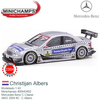 Modelauto 1:43 | Minichamps 400043402 | Mercedes Benz C-Classe | AMG 2004 #2 - C.Albers