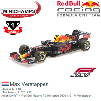 Modelauto 1:18 | Minichamps 110201733 | Aston MARTIN Red Bull Racing RB16 Honda 2020 #33 - M.Verstappen