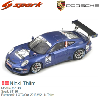 Modelauto 1:43 | Spark S4186 | Porsche 911 GT3 Cup 2013 ##2 - N.Thiim