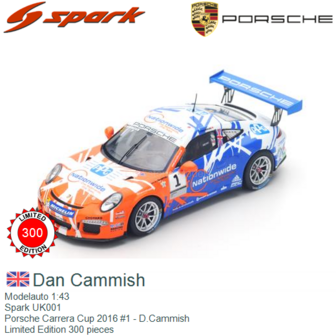 Modelauto 1:43 | Spark UK001 | Porsche Carrera Cup 2016 #1 - D.Cammish