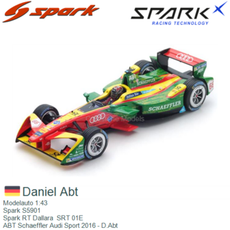 Modelauto 1:43 | Spark S5901 | Spark RT Dallara  SRT 01E | ABT Schaeffler Audi Sport 2016 - D.Abt