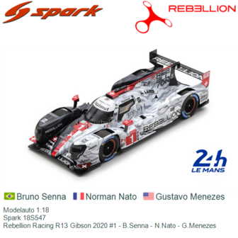 Modelauto 1:18 | Spark 18S547 | Rebellion Racing R13 Gibson 2020 #1 - B.Senna - N.Nato - G.Menezes