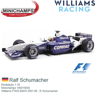 Modelauto 1:18 | Minichamps 100010005 | Williams FW23 BMW 2001 #5 - R.Schumacher