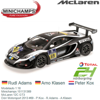 Modelauto 1:18 | Minichamps 151131369 | McLaren 12C GT3 | D&ouml;rr Motorsport 2013 #69 - P.Kox - R.Adams - A.Klasen