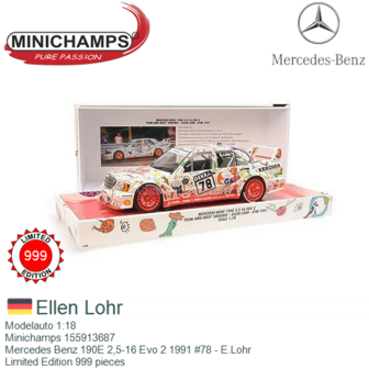 Modelauto 1:18 | Minichamps 155913687 | Mercedes Benz 190E 2,5-16 Evo 2 1991 #78 - E.Lohr