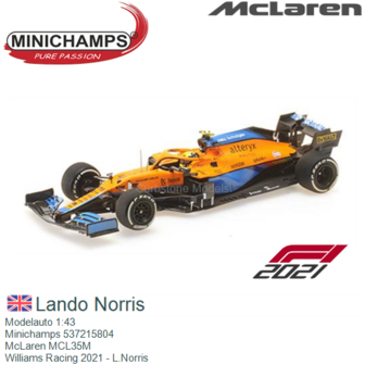 Modelauto 1:43 | Minichamps 537215804 | McLaren MCL35M | Williams Racing 2021 - L.Norris