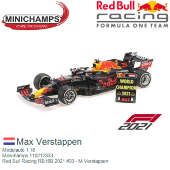 Modelauto 1:18 | Minichamps 110212333 | Red Bull Racing RB16B 2021 #33 - M.Verstappen