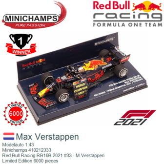Modelauto 1:43 | Minichamps 410212333 | Red Bull Racing RB16B 2021 #33 - M.Verstappen