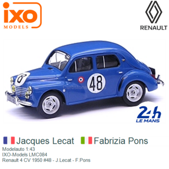 Modelauto 1:43 | IXO-Models LMC084 | Renault 4 CV 1950 #48 - J.Lecat - F.Pons