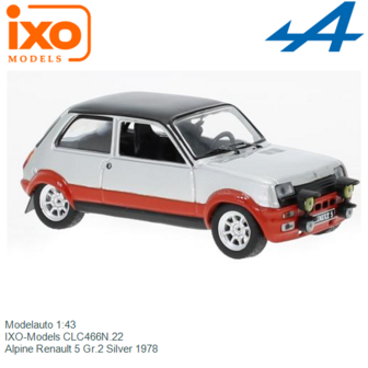 Modelauto 1:43 | IXO-Models CLC466N.22 | Alpine Renault 5 Gr.2 Silver 1978