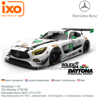 Modelauto 1:43 | IXO-Models GTM108 | Mercedes Benz AMG GT3 GTD | Riley Motorsports 2017 #33 - J.Bleekemolen - M.Farnbacher - A.