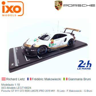 Modelauto 1:18 | IXO-Models LEGT18024 | Porsche GT 911 GT3 RSR LMGTE-PRO 2019 #91 - R.Lietz - F.Makowiecki - G.Bruni