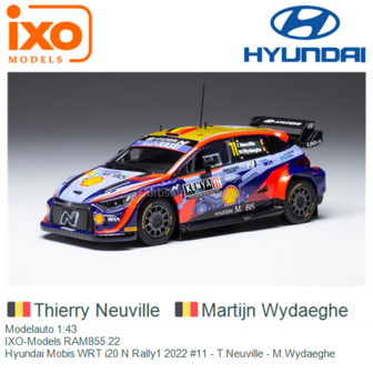 Modelauto 1:43 | IXO-Models RAM855.22 | Hyundai Mobis WRT i20 N Rally1 2022 #11 - T.Neuville - M.Wydaeghe