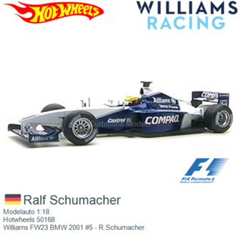 Modelauto 1:18 | Hotwheels 50168 | Williams FW23 BMW 2001 #5 - R.Schumacher