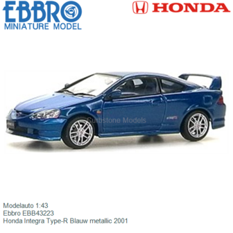 Modelauto 1:43 | Ebbro EBB43223 | Honda Integra Type-R Blauw metallic 2001