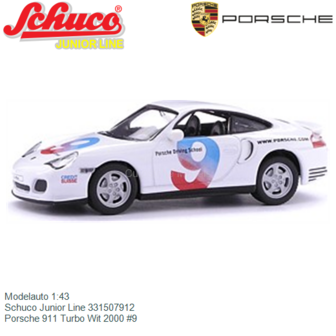 Modelauto 1:43 | Schuco Junior Line 331507912 | Porsche 911 Turbo Wit 2000 #9