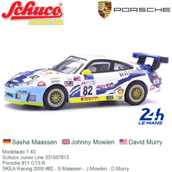 Modelauto 1:43 | Schuco Junior Line 331507913 | Porsche 911 GT3 R | SKEA Racing 2000 #82 - S.Maassen - J.Mowlen - D.Murry