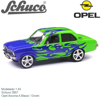 Modelauto 1:43 | Schuco 2657 | Opel Ascona A Blauw / Groen