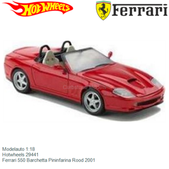 Modelauto 1:18 | Hotwheels 29441 | Ferrari 550 Barchetta Pininfarina Rood 2001