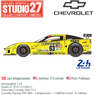Bouwpakket 1:24 | Studio 27 ST27-CC2401C | Chevrolet Corvette C6R GT1 | Corvette Racing 2007 #63 - J.Magnussen - J.O&amp;#39;Co